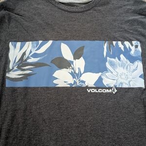 Volcom Charcoal Tee with Blue and White Floral Print